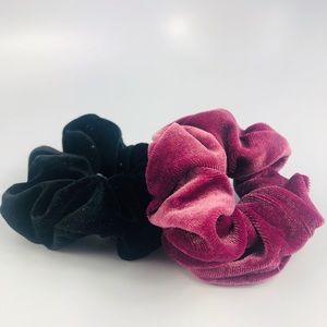 Two Washable Black and Purple Velvet Scrunchies